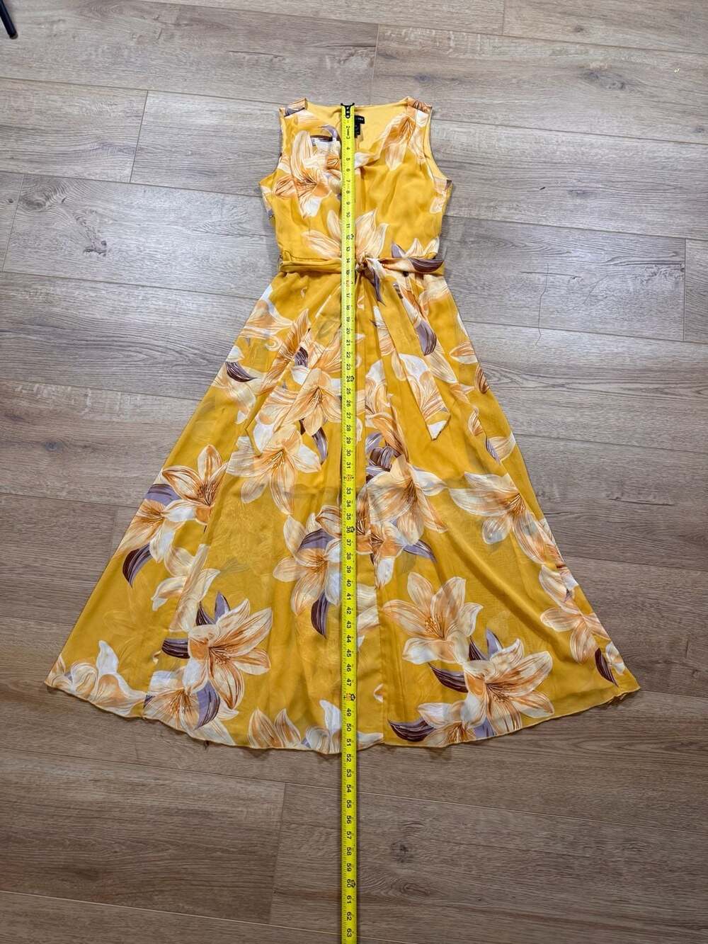 Kate & Lily Yellow Floral Lily Print Maxi Dress Cowl Neck Size 4 - Picture 3 of 14